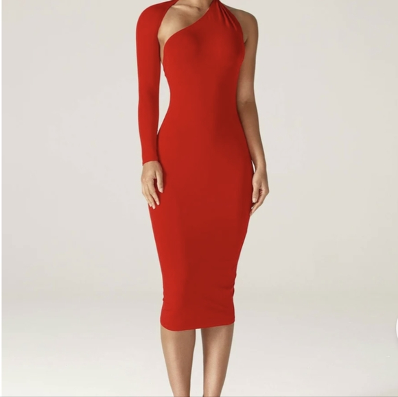 NWT ONE SHOULDER DASHA MODERN DRESS RED / M - LUXURY QUALITY - Picture 5 of 8